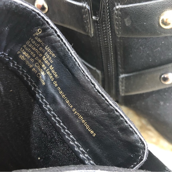 Express Black Suede-like Studded Ankle Block Heel Boots 9 - Picture 5 of 9